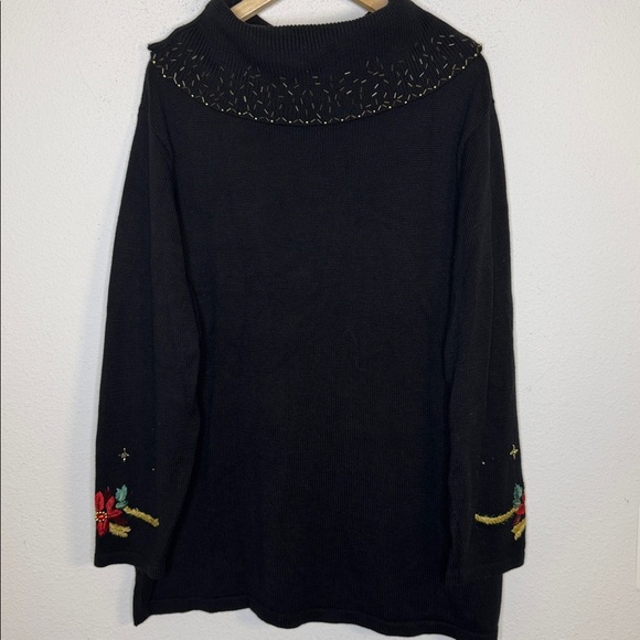 Theme Works Kikit Plus 3X Holiday Christmas Floral Gold Beaded Sweater - Picture 3 of 5